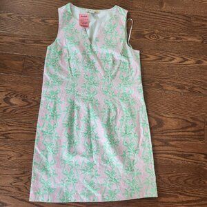 C&C California Green & Pink Palm Tree Sleeveless Shift Dress Size 6 Preppy Style